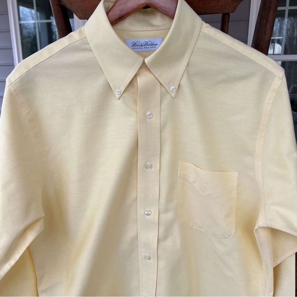 Brooks Brothers Original Polo Shirt Button Butter Slim Fit Long Sleeve 15 1/2-34